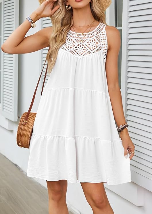 Damen Strandkleid Sommer Kurz Strandkleid Ärmellos Sommerkleid Bikini Cover Up Kleid