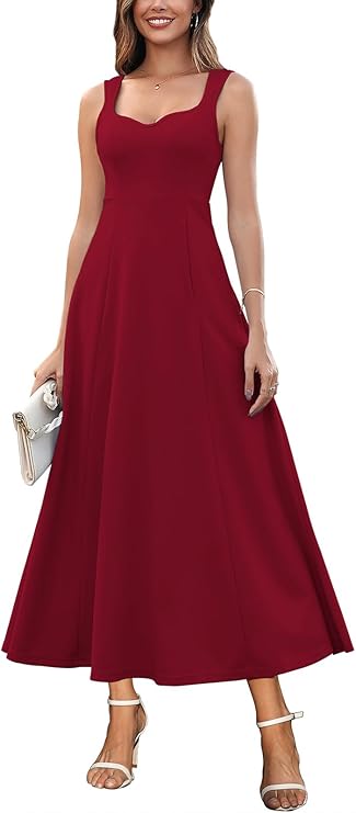 Damen V-Ausschnitt Sommerkleider Ärmellos Kleider Casual A-Linie Maxi Kleider Elegantes Hochzeitsgast Abendkleider Geripptes Lockerer Maxikleid Brautjungfer Kleid