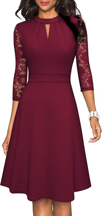 Damen Elegant Hollow Out Spitze Swing Retro Party Cocktailkle